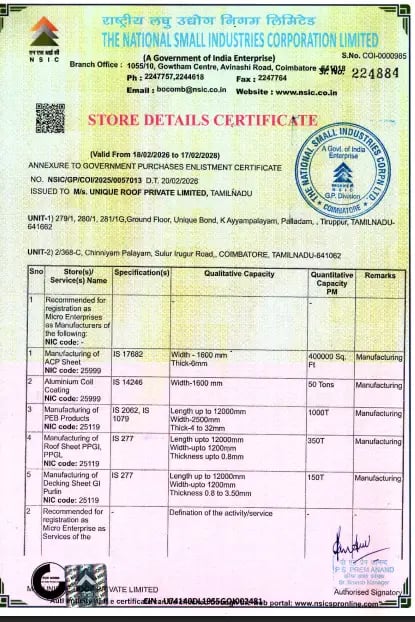 Store Details Certificate Page 1