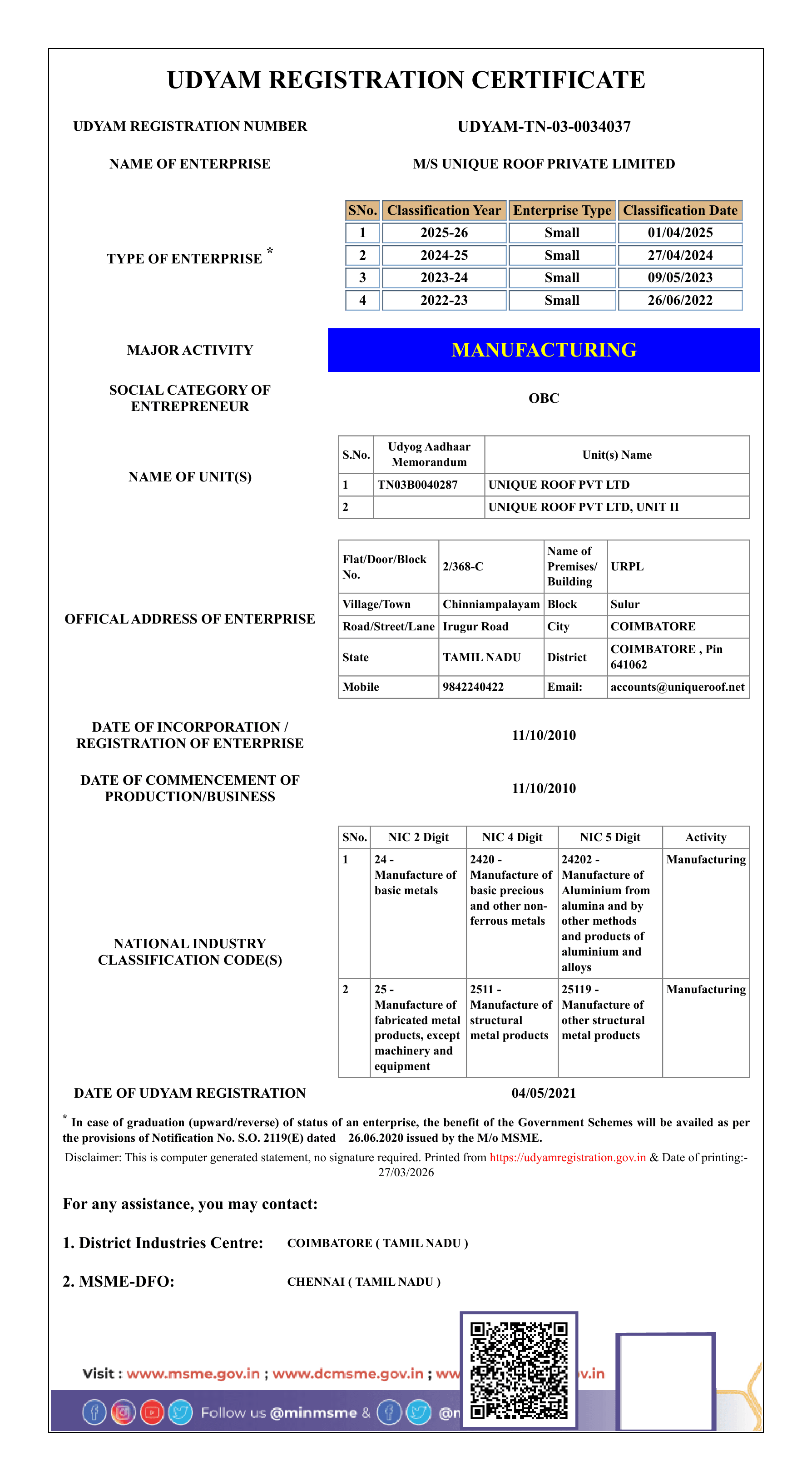 Udyam Registration Certificate
